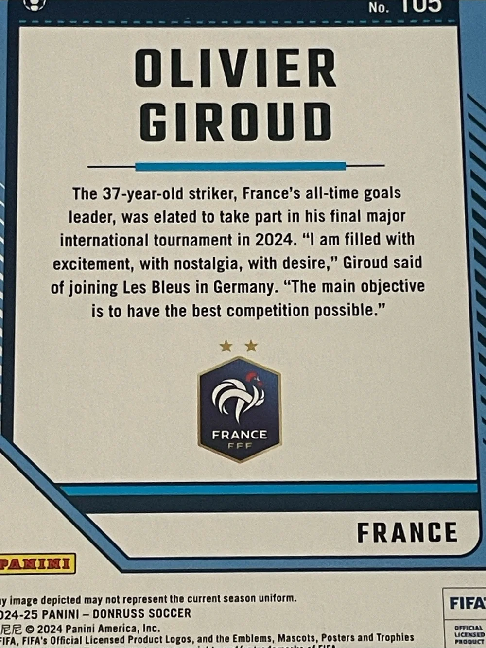 Olivier Giroud 2024-25 Panini Donruss FIFA Soccer #105 France Base Card